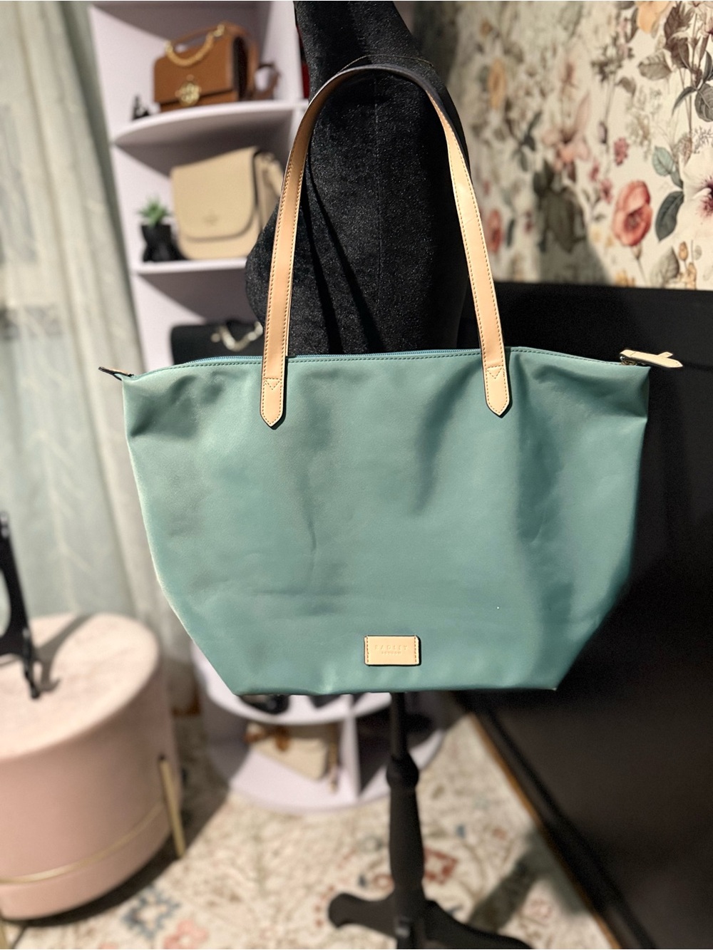 RADLEY LONDON Teal Tote with Tan Handles